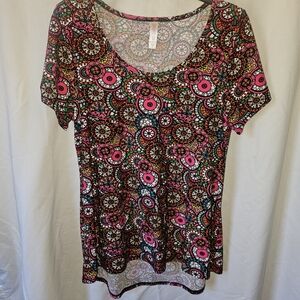 LuLaRoe Pink Black Multicolor Medallion Print Top
